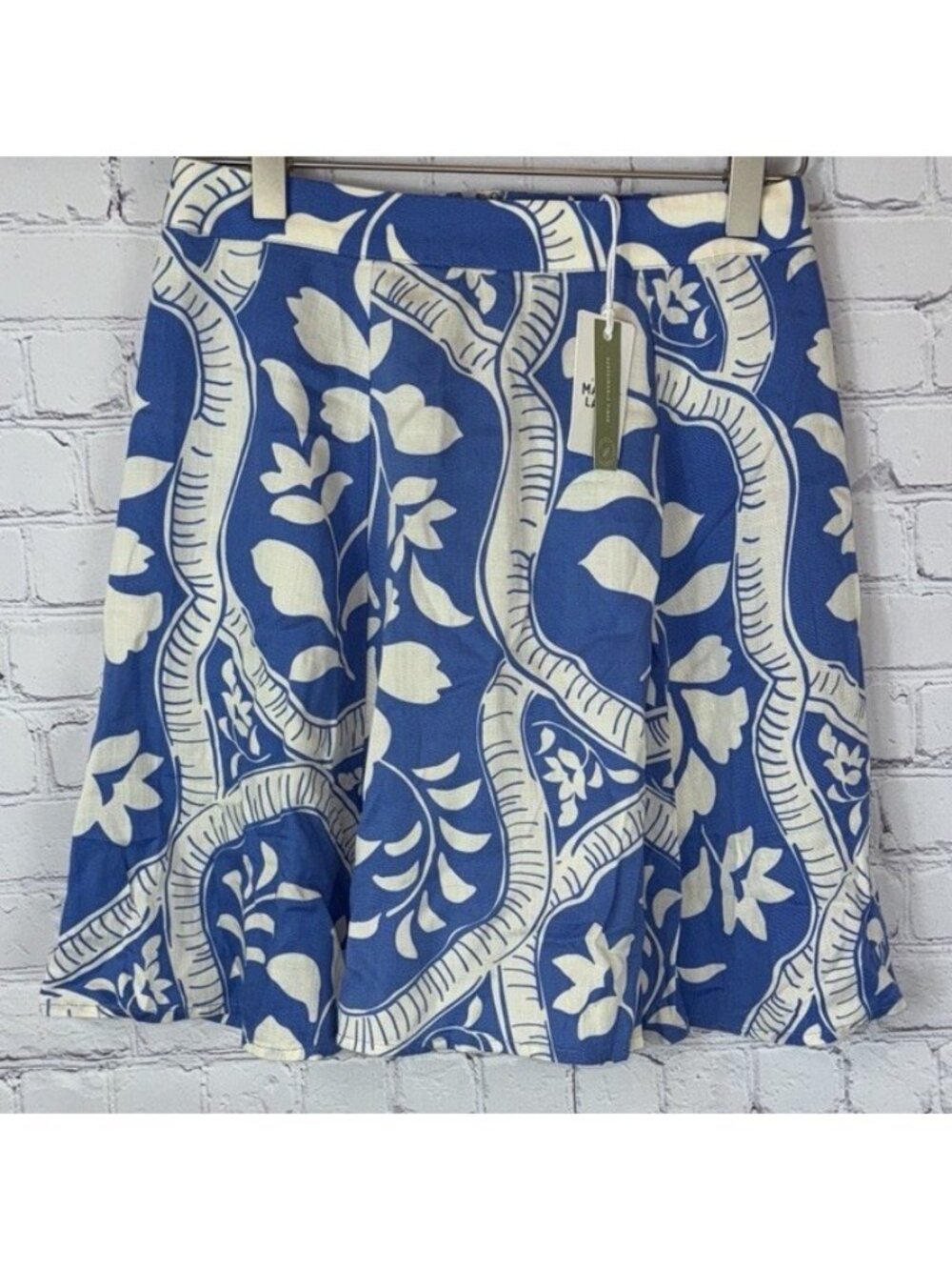 NWT MARINE LAYER Women's Bonnie Mini Skirt in Blue Tile Print Size 2 $88.00
